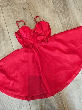 Victoria's Secret Red Satin Corset Slip Dress Bow Bustier Christmas Mini XS